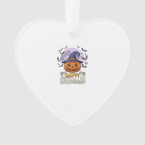 Happy Halloween Pumpkin Witch Hat Bats Full Moon_1 Ornament