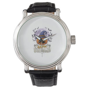 Happy Halloween Pumpkin Witch Hat Bats Full Moon_1 Watch