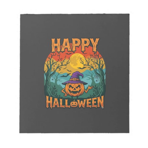 Happy Halloween Pumpkin Witch Hat Full Moon Bats Notepad
