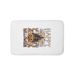 Happy Halloween Pumpkin Witch Hat Haunted Castle M Bath Mat