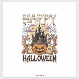 Happy Halloween Pumpkin Witch Hat Haunted Castle M Sticker