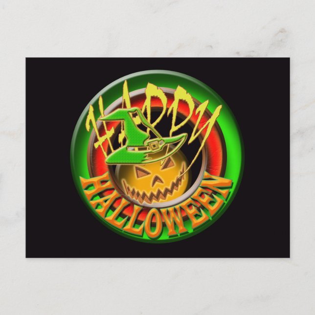 Happy Halloween pumpkin witch postcard (customise) (Front)