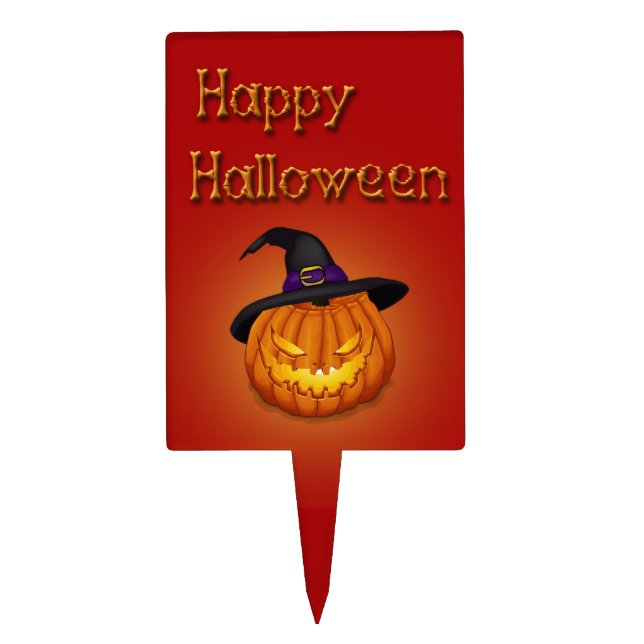 Happy Halloween Pumpkin with Hat Cake Topper (Front)