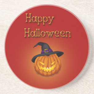 Happy Halloween Pumpkin with Hat Drink Coaster