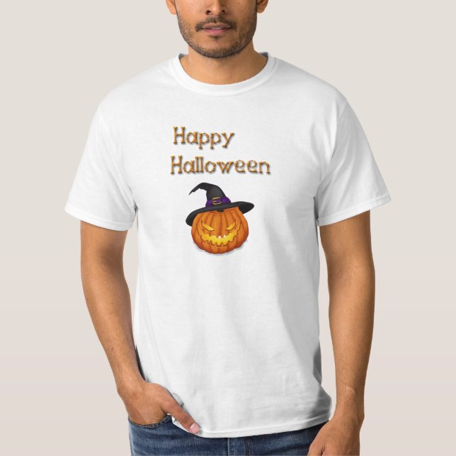 Happy Halloween Pumpkin with Hat T-Shirt (Front)