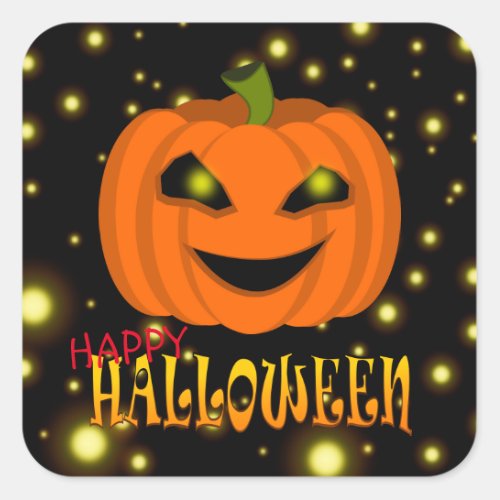 Happy Halloween Pumpkin With Sparkles Square Sticker