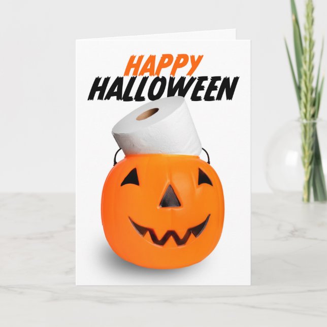 Happy Halloween Pumpkin With Toilet Paper Humor Holiday Card (Front)