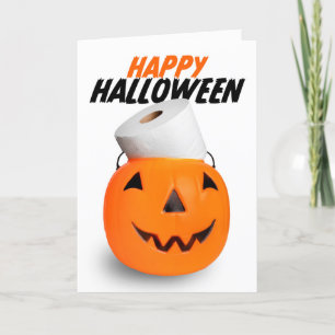 Happy Halloween Pumpkin With Toilet Paper Humor Holiday Card