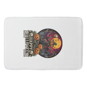 Happy Halloween Pumpkin Wizard Graveyard Full Moon Bath Mat