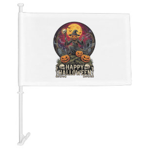 Happy Halloween Pumpkin Wizard Graveyard Full Moon Car Flag