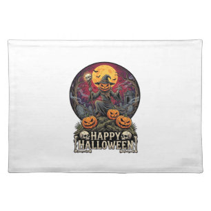 Happy Halloween Pumpkin Wizard Graveyard Full Moon Cloth Placemat