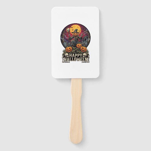 Happy Halloween Pumpkin Wizard Graveyard Full Moon Hand Fan