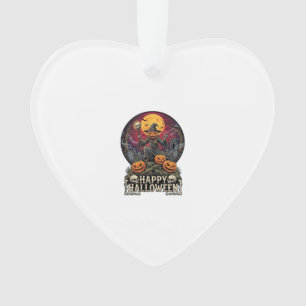 Happy Halloween Pumpkin Wizard Graveyard Full Moon Ornament