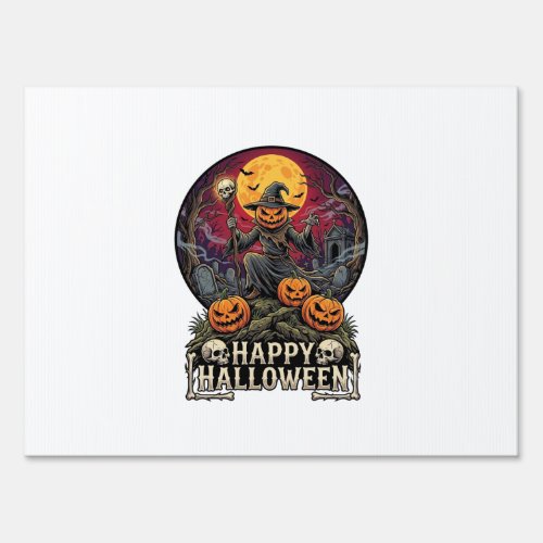 Happy Halloween Pumpkin Wizard Graveyard Full Moon Sign