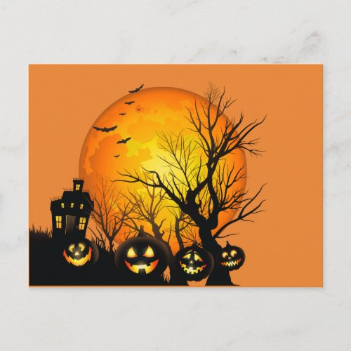 Happy Halloween Pumpkins and Haunted House Postcard