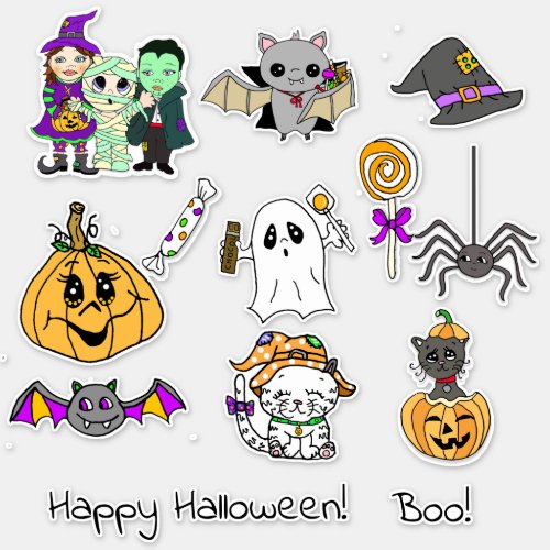 Happy Halloween Pumpkins Bats Ghosts Costumes Sticker