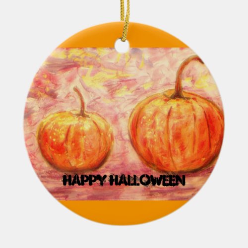 happy halloween pumpkins ceramic ornament