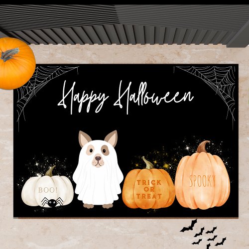 Happy Halloween Pumpkins Cute Ghost Dog Customized Doormat