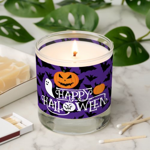 Happy Halloween pumpkins ghosts bats purple Scented Candle