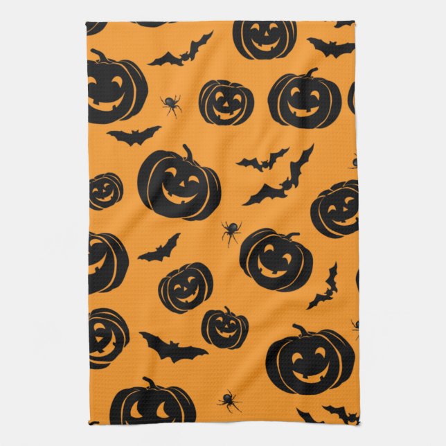 Happy Halloween Pumpkins Kitchen Towel (Vertical)