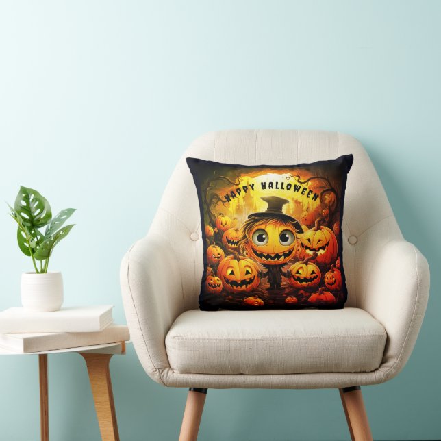Happy Halloween Pumpkins Throw Pillow (Chair)