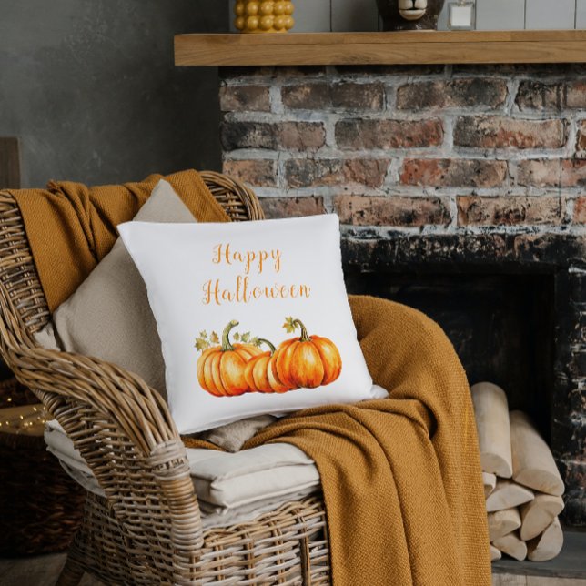 Happy Halloween Pumpkins  Throw Pillow (Creator Uploaded)