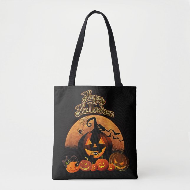 happy Halloween Pumpkins Tote Bag (Front)