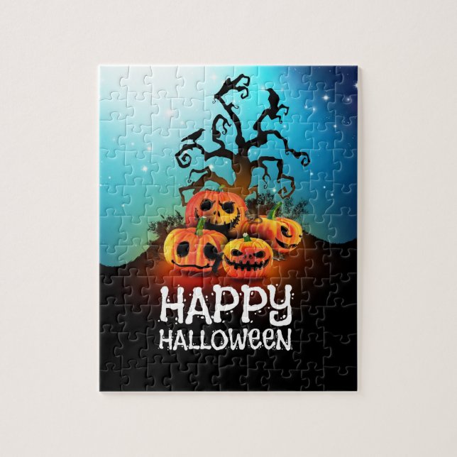 Happy halloween! Pumpkins under a creepy tree! Jigsaw Puzzle (Vertical)