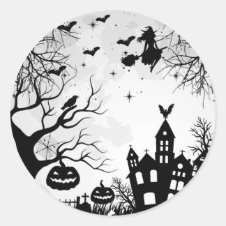 happy halloween pumpkins witches classic round sticker