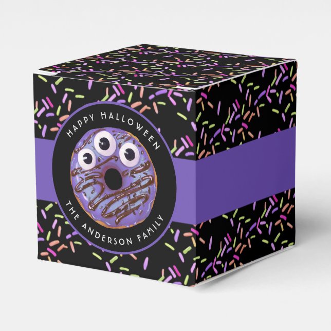 Happy Halloween Purple Blue Monster Donut Favor Boxes (Front Side)