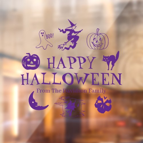 Happy Halloween purple custom name transparent Window Cling