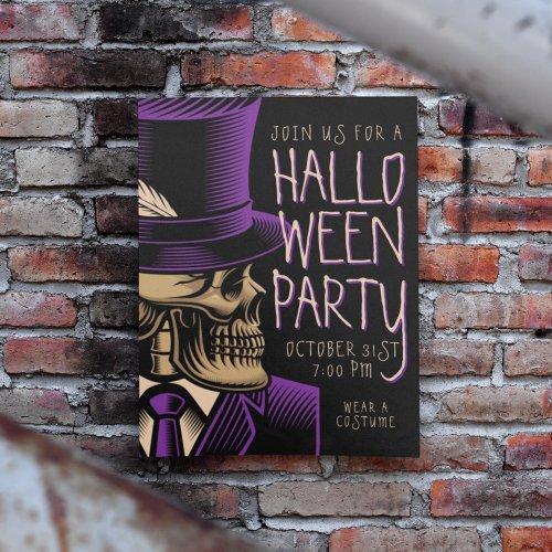 Happy Halloween   Purple Fashion Skeleton Invitation