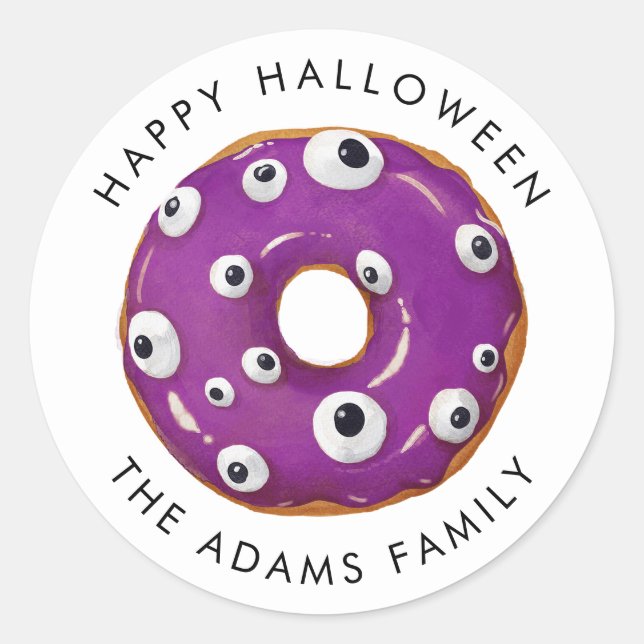 Happy Halloween Purple Gooey Monster Donut Classic Round Sticker (Front)