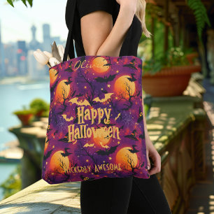 Happy Halloween – Purple Moon, Bats & Wicked Night Tote Bag