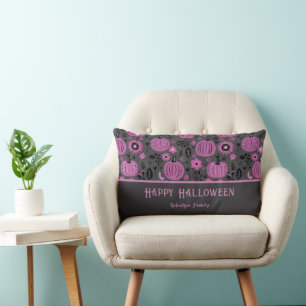 Happy Halloween Purple Pumpkin Family Name Lumbar Pillow
