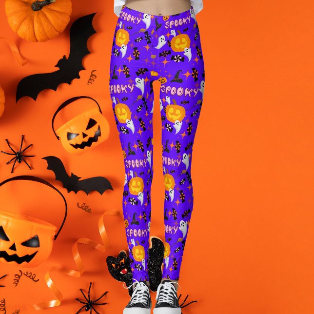 Happy Halloween Purple Spooky Festive Leggings (Creator Uploaded)