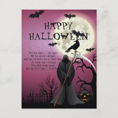 Happy Halloween Purple Spooky Night Postcard