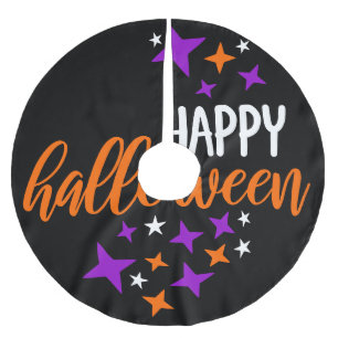 Happy Halloween Purple Stars Brushed Polyester Tree Skirt