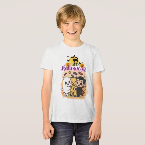 Happy Halloween Purple Sunset Haunted House Design Tri-Blend Shirt