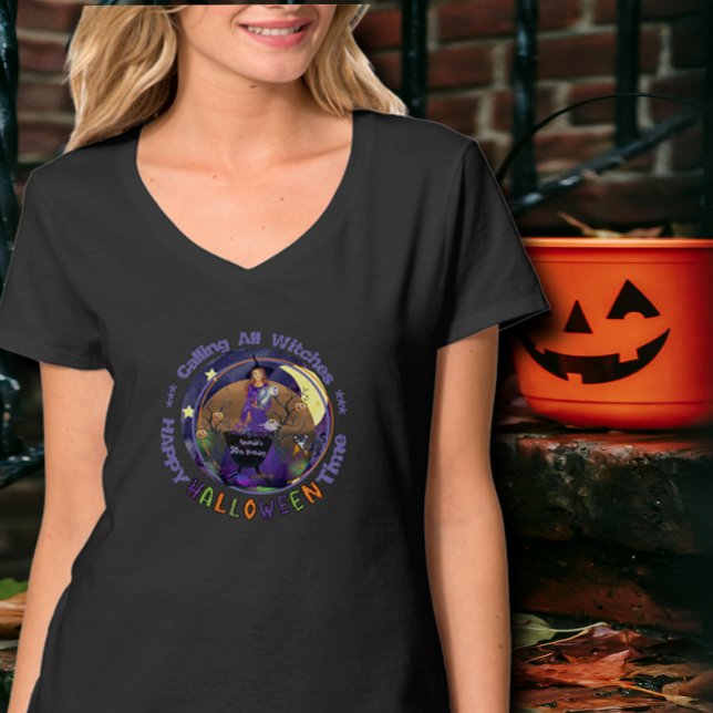 Happy Halloween Purple Witch Birthday  T-Shirt (Happy Halloween Purple Witch Birthday T-Shirt)