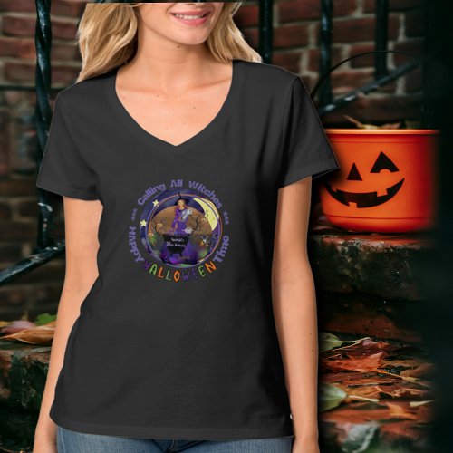 Happy Halloween Purple Witch Birthday  T_Shirt