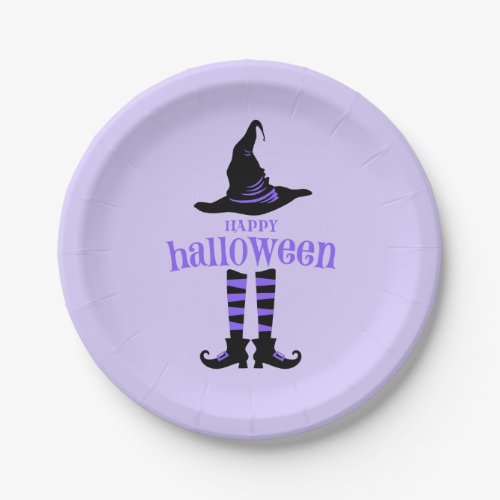 Happy Halloween Purple Witch Party Paper Plates