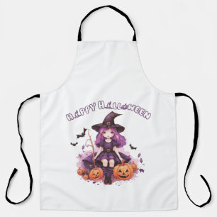 Happy Halloween Purple Witch Pumpkins & Bats Apron