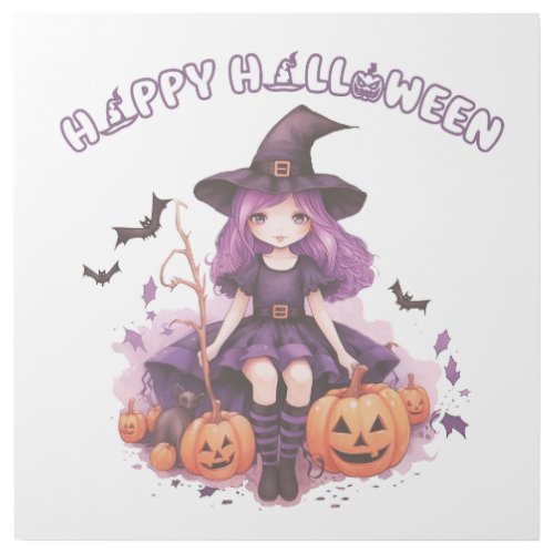 Happy Halloween Purple Witch Pumpkins  Bats Gallery Wrap