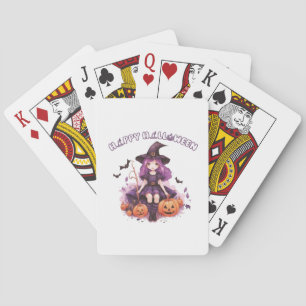 Happy Halloween Purple Witch Pumpkins & Bats Poker Cards