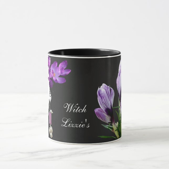 Happy Halloween quirky goth witch purple floral Mug (Center)
