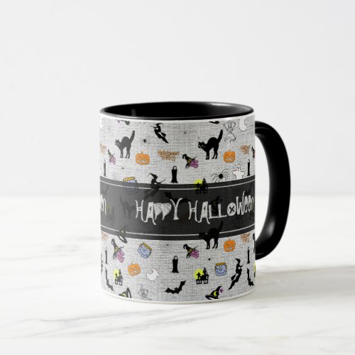 Happy Halloween  Random Iconic Pattern Gray Mug