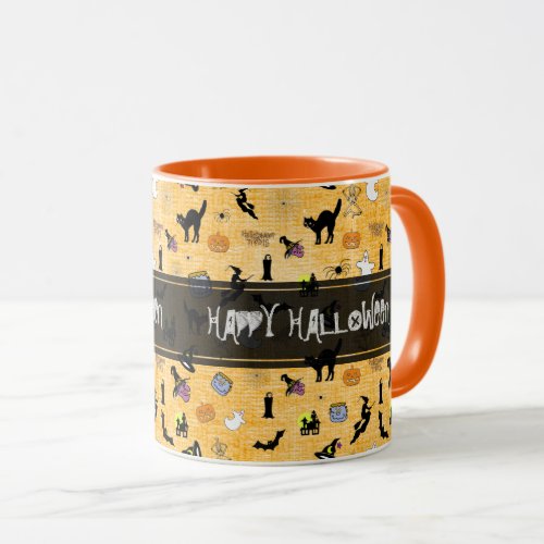 Happy Halloween  Random Iconic Pattern Orange Mug