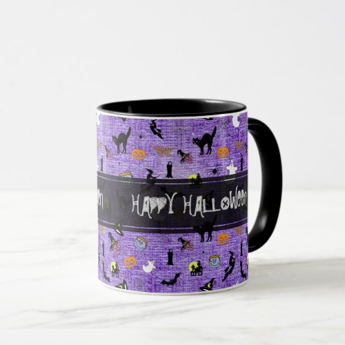 Happy Halloween  Random Iconic Pattern Purple Mug