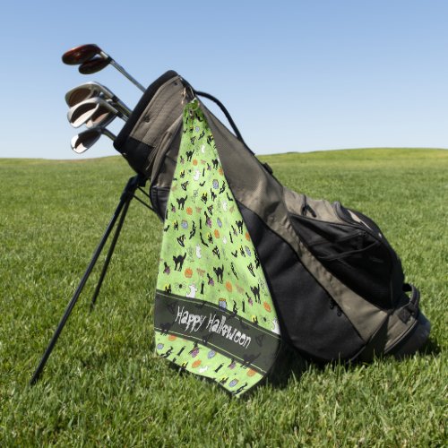 Happy Halloween Random Pattern Green Grunge Golf Towel